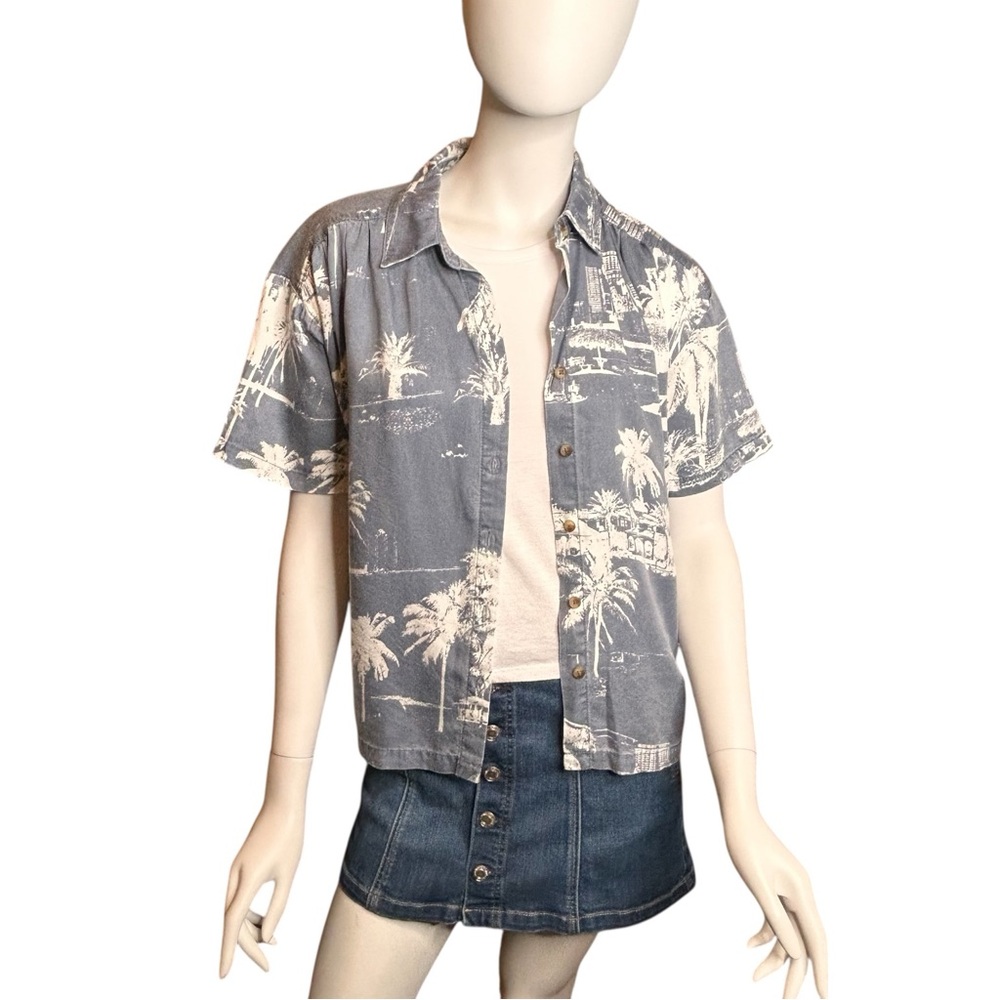 Jane + Delancey Hawaiian Shirt Medium Blue-Gray White NWT